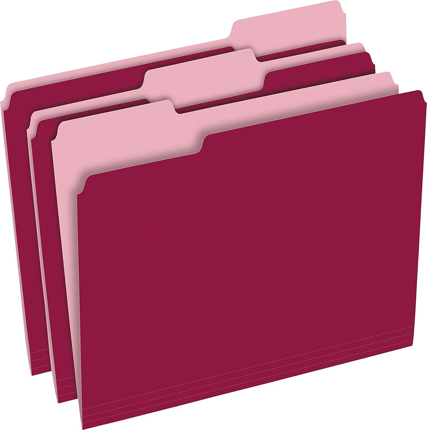 Pendaflex Two-Tone File Folder, 3 Tab, Letter Size, Burgundy, 100/Box