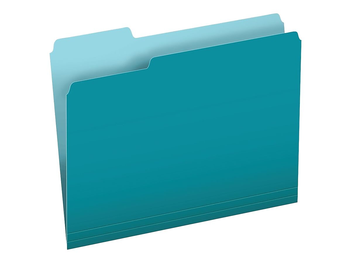Pendaflex Two-Tone File Folders, 3-Tab, Letter Size, Teal, 100/Box