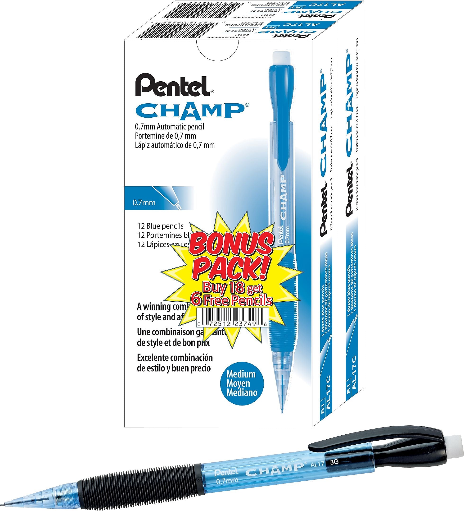 Pentel Champ Mechanical Pencil, 0.7mm, #2 Medium Lead, 2 Dozen