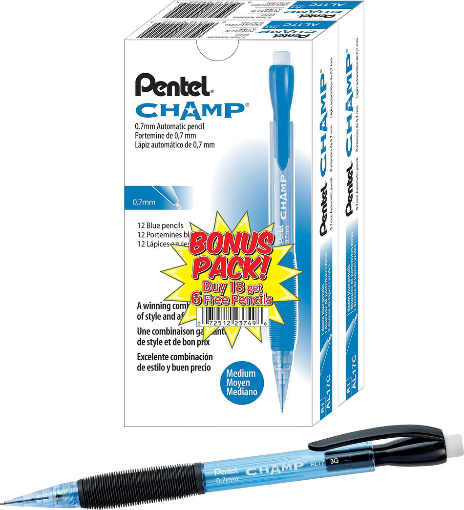 Pentel Champ Mechanical Pencil, 0.7mm, #2 Medium Lead, 2 Dozen