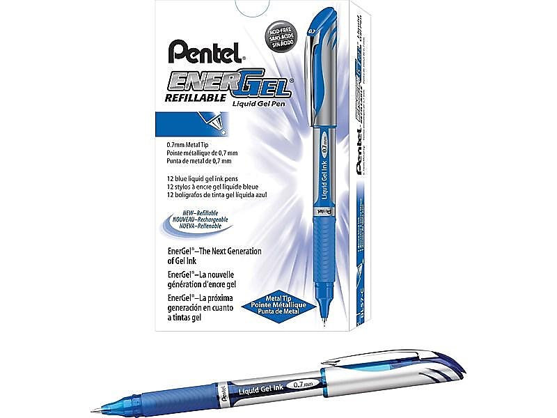 Pentel EnerGel Deluxe Gel Pens, Medium Point, Blue Ink, Dozen