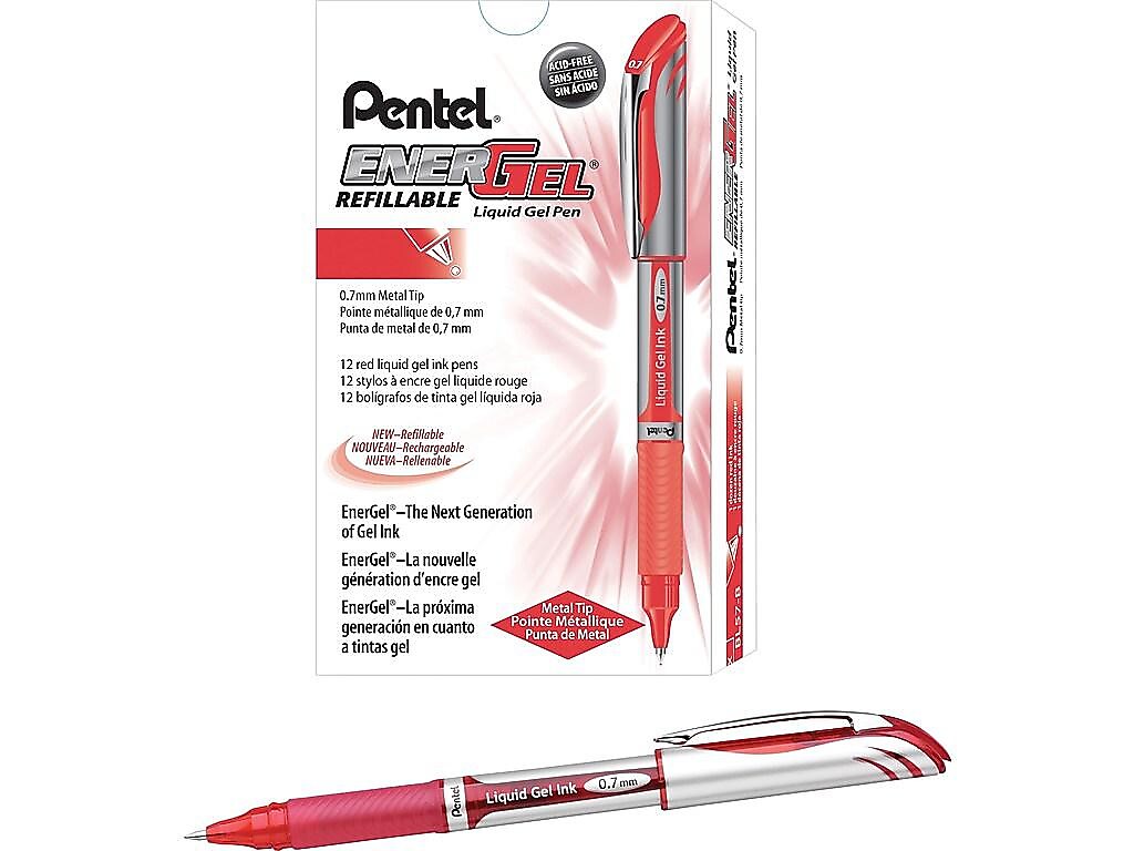 Pentel EnerGel Deluxe Gel Pens, Medium Point, Red Ink, Dozen