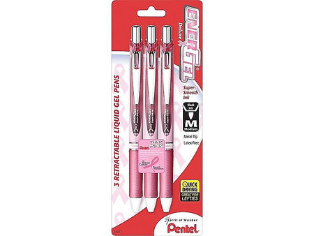 Pentel EnerGel Deluxe RTX Retractable Gel Pens, Medium Point, Black Ink, 3 Pack