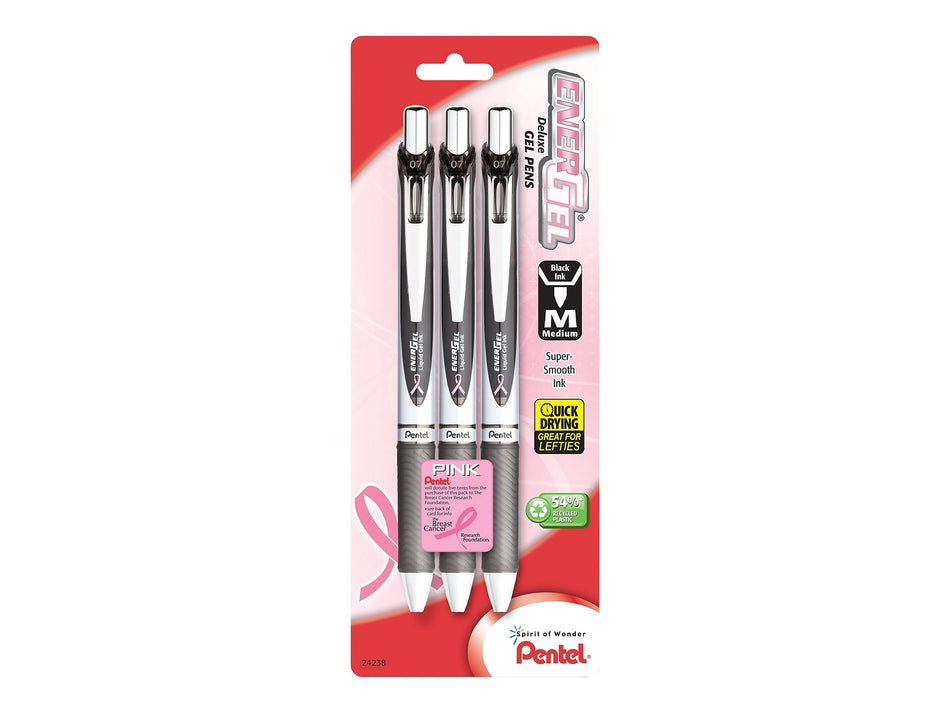 Pentel EnerGel Deluxe RTX Retractable Gel Pens, Medium Point, Black Ink, 3 Pack