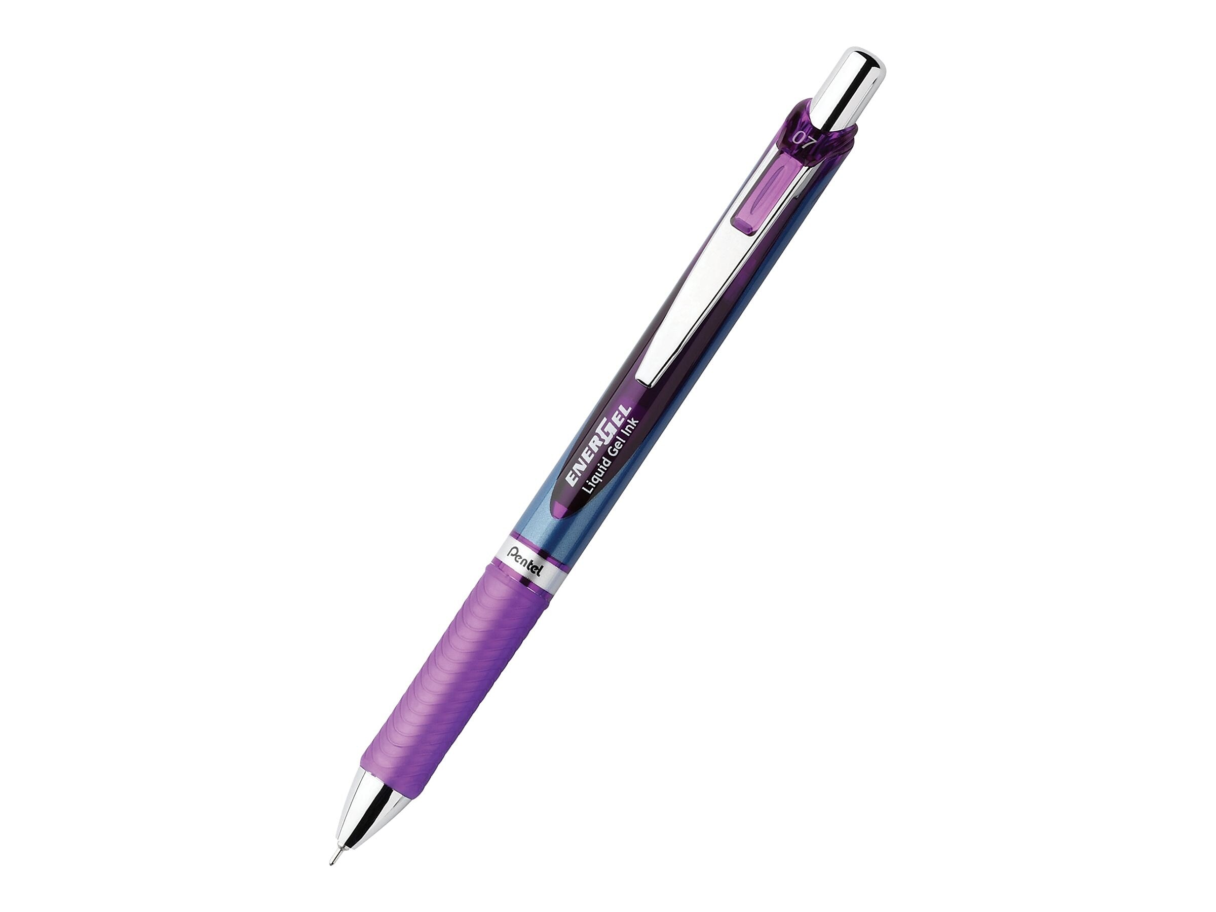 Pentel EnerGel Deluxe RTX Retractable Gel Pens, Medium Point Needle Tip, Purple Ink, 12/Pack