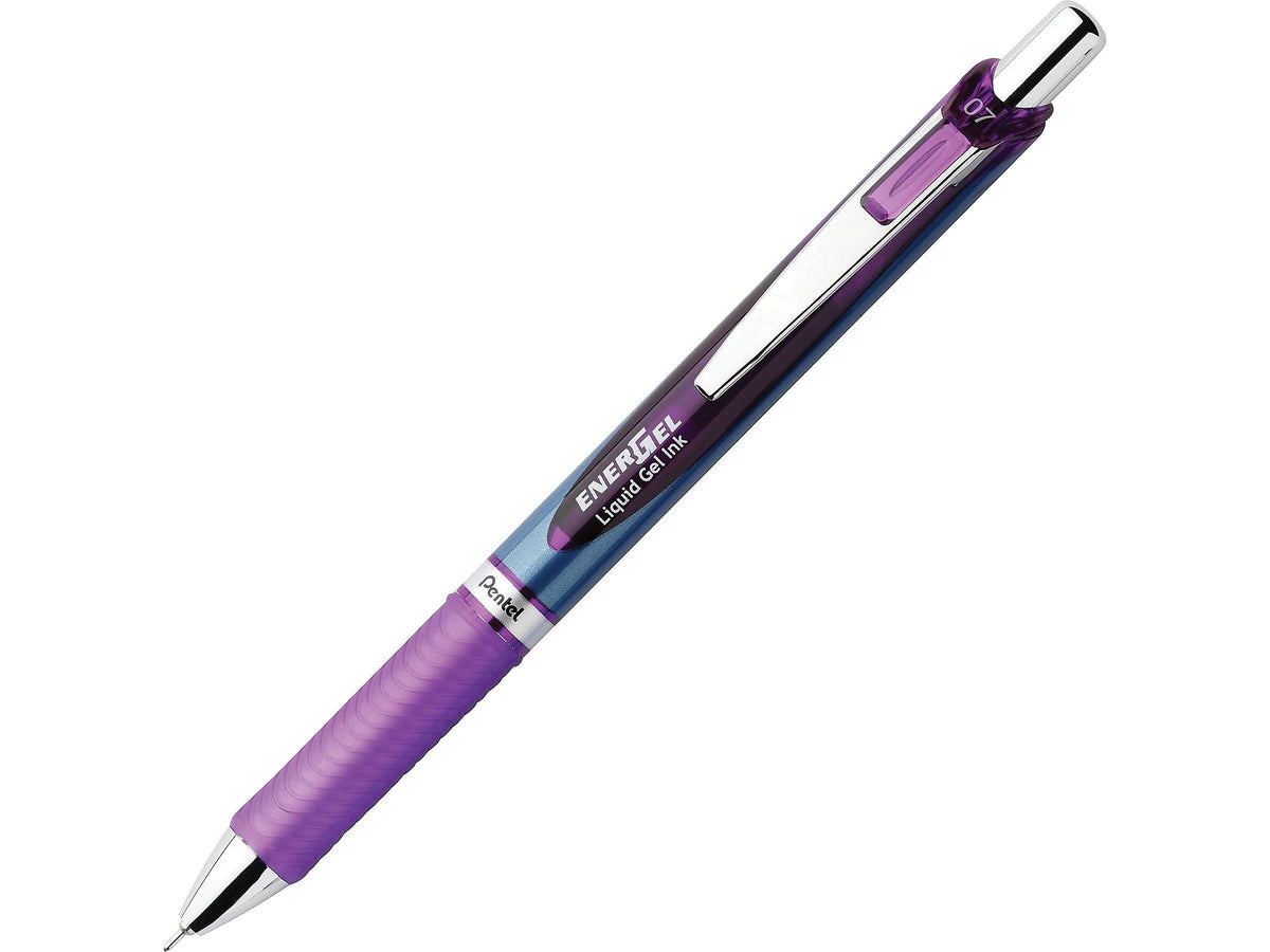 Pentel EnerGel Deluxe RTX Retractable Gel Pens, Medium Point Needle Tip, Purple Ink, 12/Pack