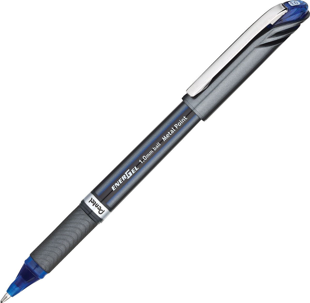 Pentel EnerGel Gel Pen, Metal Point, Blue Ink, Dozen