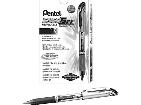 Pentel EnerGel Gel Pens, Medium Point, Black Ink, 12/Pack