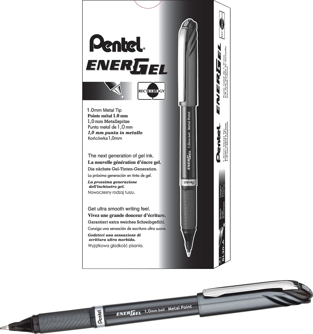 Pentel EnerGel NV Gel Pens, Black Ink, Dozen