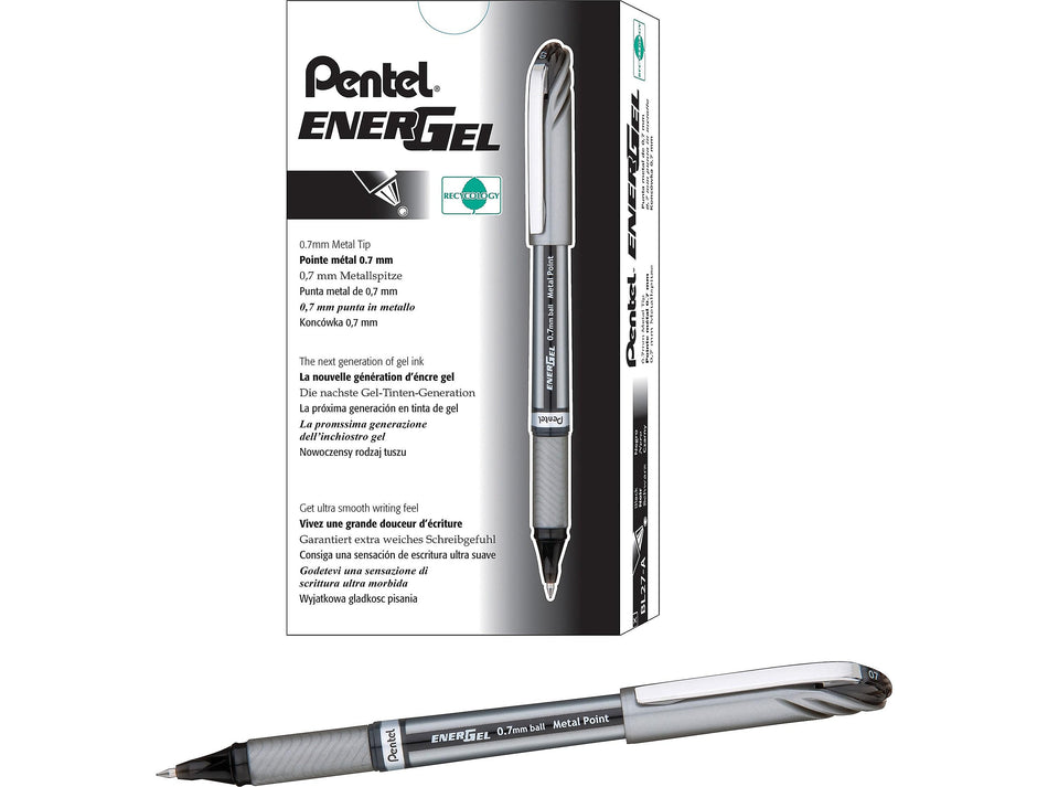 Pentel EnerGel NV Gel Pens, Medium Point, Black Ink, Dozen