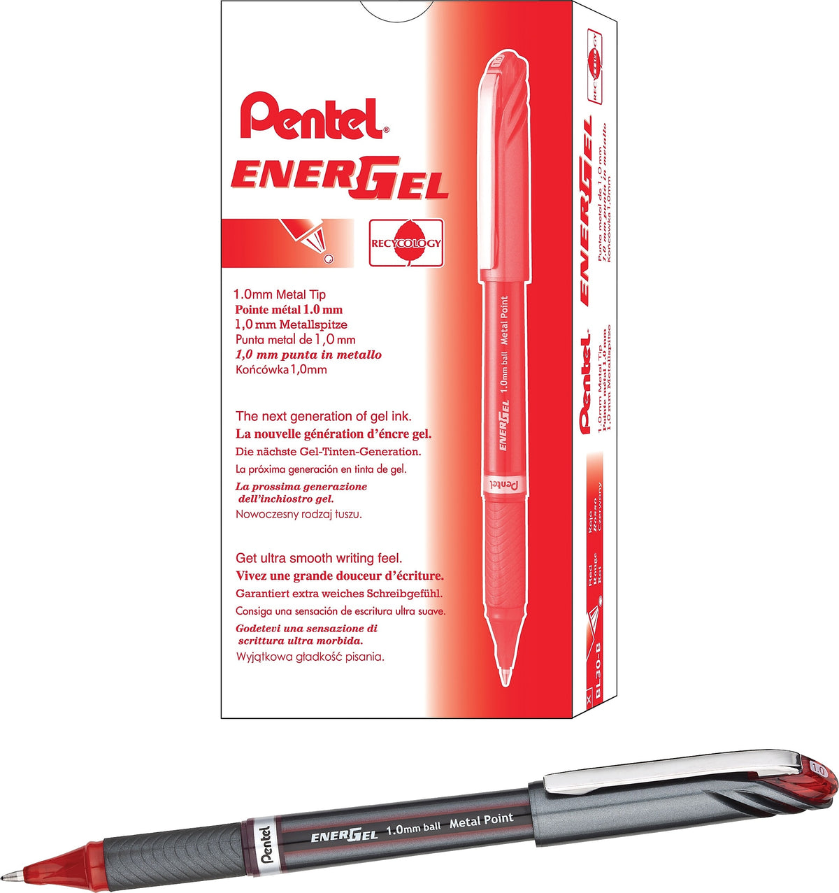 Pentel EnerGel® NV Liquid Gel Pen, Bold Point, Red Ink, Dozen