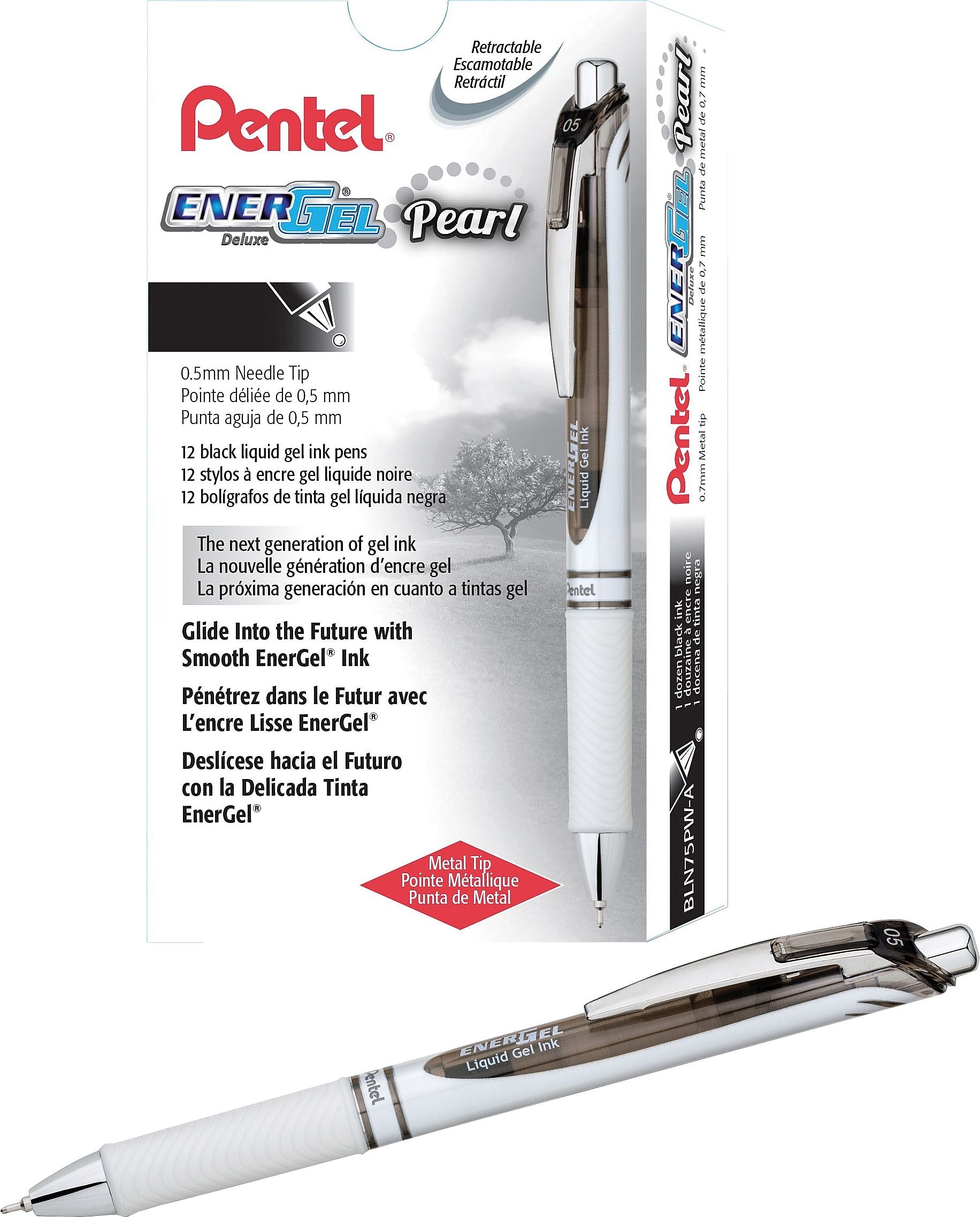 Pentel® EnerGel® Pearl Deluxe RTX Gel Retractable Pens, Fine Point, Black Ink, Dozen