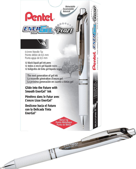 Pentel® EnerGel® Pearl Deluxe RTX Gel Retractable Pens, Fine Point, Black Ink, Dozen