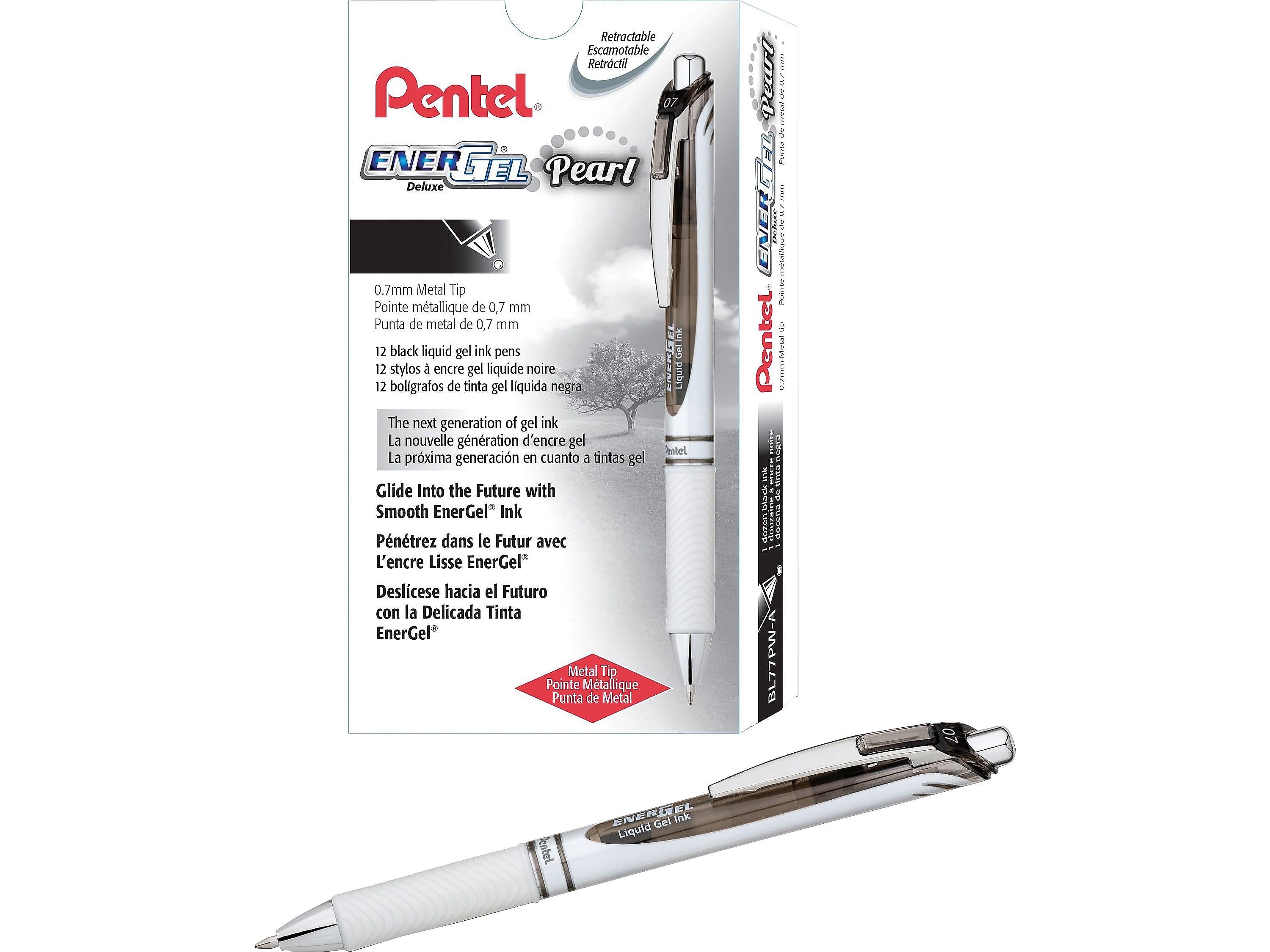 Pentel EnerGel Pearl Deluxe RTX Retractable Gel Pens, Medium Point, Black Ink, Dozen