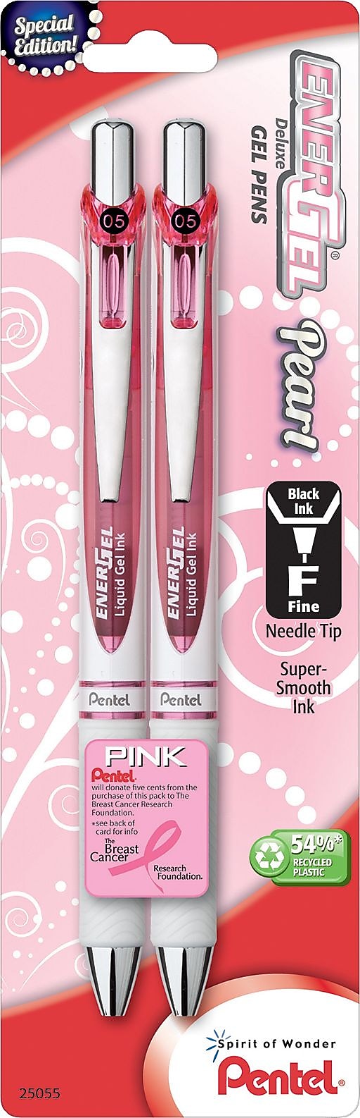 Pentel EnerGel Pearl Deluxe RTX Retractable Liquid Gel Pen, Fine Point, Black Ink, 2/Pack