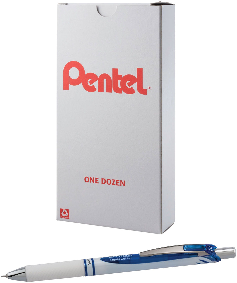 Pentel EnerGel Retractable Gel Pen, Medium Point, Blue Ink, Dozen