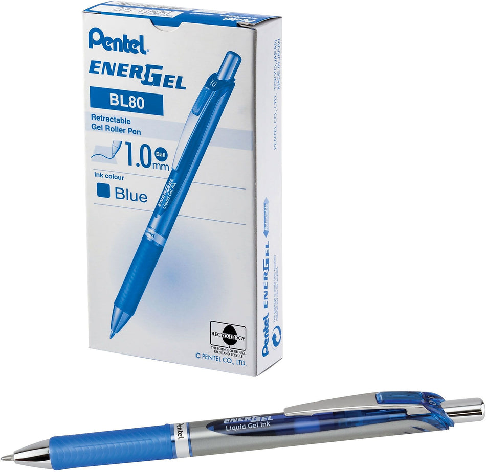 Pentel EnerGel RTX Gel Pens, Bold Point, Blue Ink, Dozen