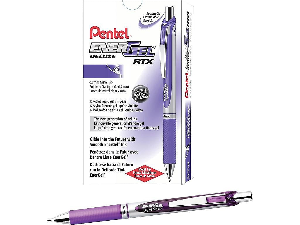 Pentel EnerGel RTX Retractable Gel Pens, Medium Point, Purple Ink, Dozen