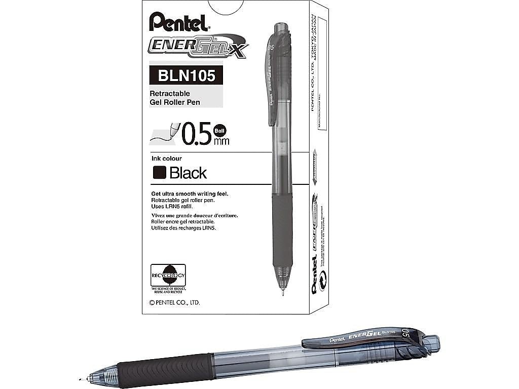 Pentel EnerGel-X Retractable Gel Pens, Fine Point, Black Ink, 12/Pack