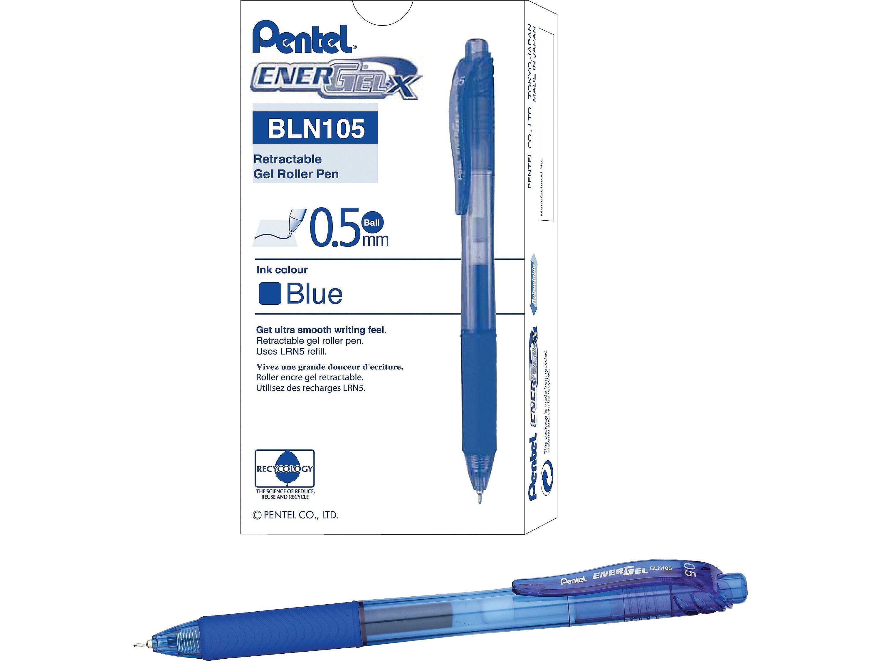 Pentel EnerGel-X Retractable Gel Pens, Fine Point, Blue Ink, 12/Pack