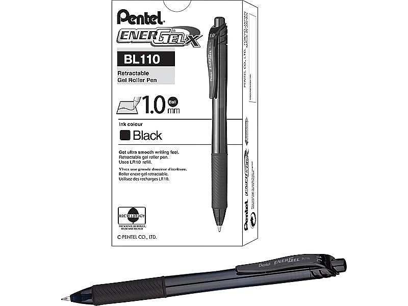 Pentel EnerGel-X RollerGel Retractable Gel Pens, Bold Point, Black Ink, Dozen