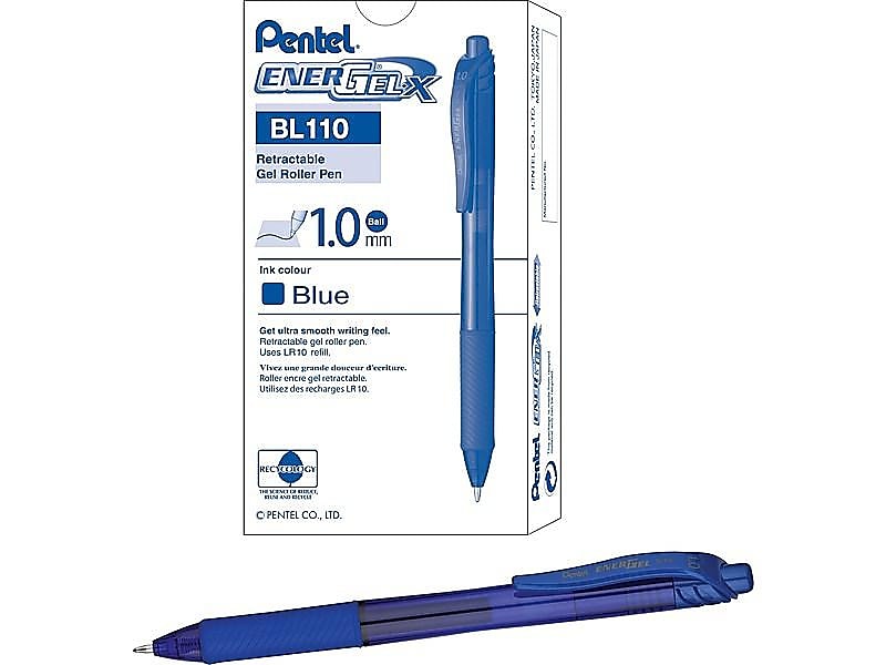 Pentel EnerGel-X RollerGel Retractable Gel Pens, Bold Point, Blue Ink, Dozen