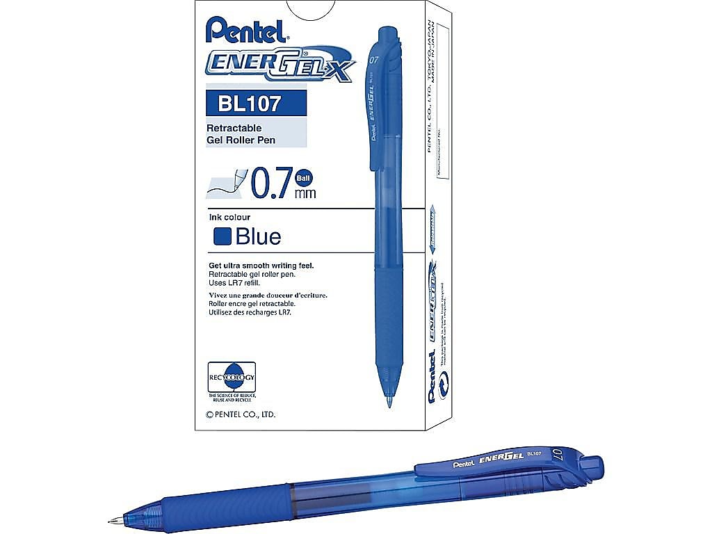 Pentel EnerGel-X RollerGel Retractable Gel Pens, Medium Point, Blue Ink, Dozen
