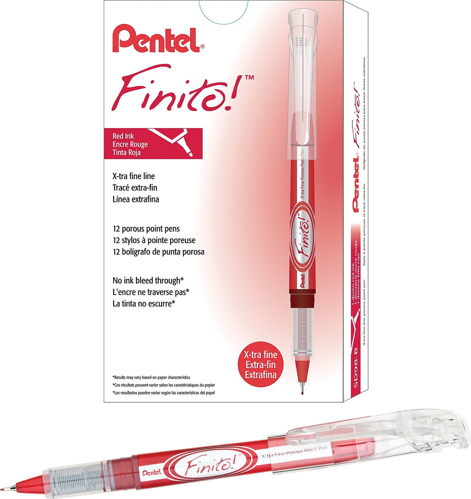 Pentel® Finito Porous Point Pens, Extra-Fine, Red, Dozen