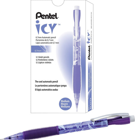 Pentel Icy Mechanical Pencil, 0.7mm, #2 Soft Lead, Dozen