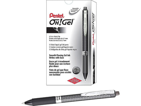 Pentel Oh! Gel Retractable Gel Pens, Medium Point, Black Ink, Dozen