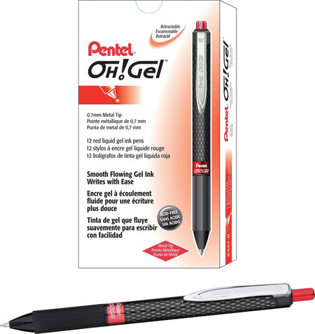 Pentel Oh! Gel™ Retractable Gel Pens, Medium Point, Red Ink, Dozen