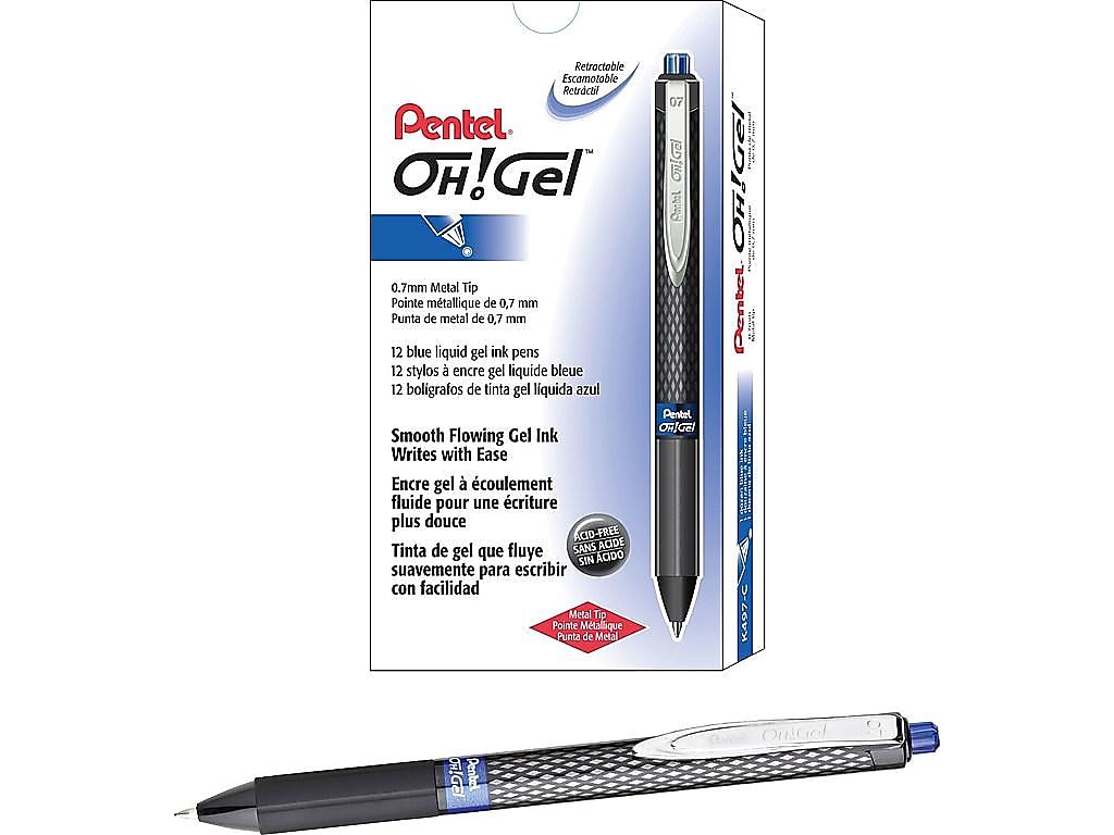 Pentel Oh! Retractable Gel Pens, Medium Point, Blue Ink, Dozen