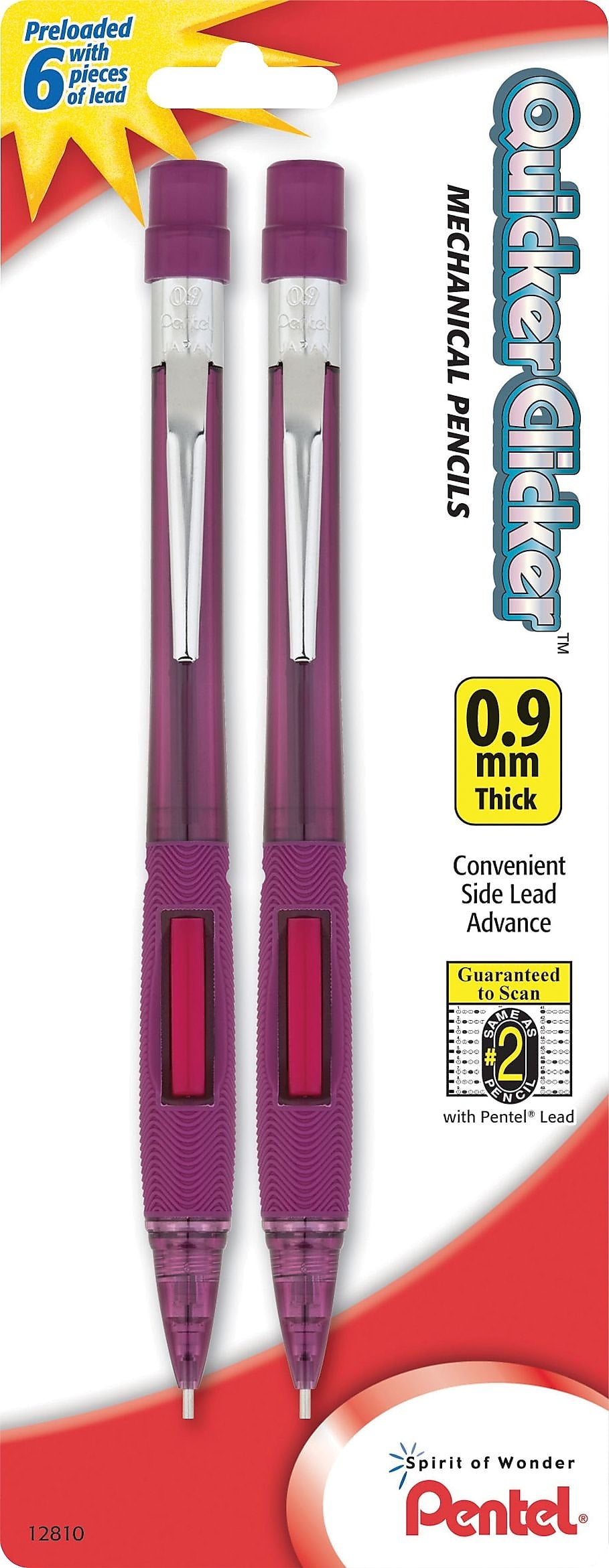 Pentel Quicker-Clicker™ Automatic Pencil .9mm, Burgundy Barrels, 2/Pack