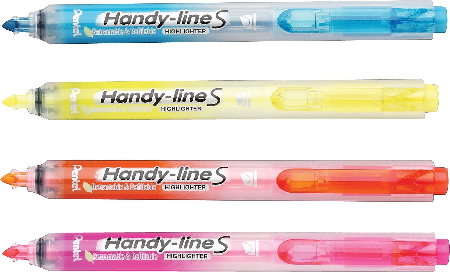 Pentel® Recycled Handy-Lines Slim Retractable Highlighters, 4/Pack