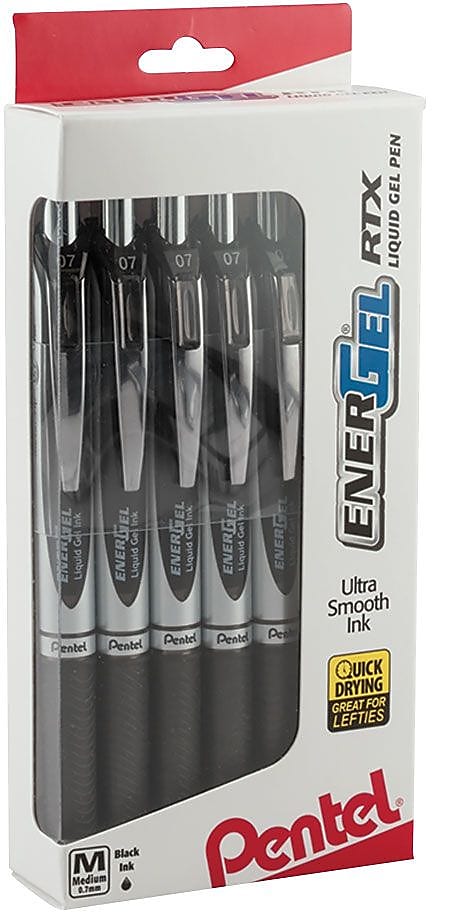 Pentel Roller Ball Pen, Medium Point, Black Ink, Dozen