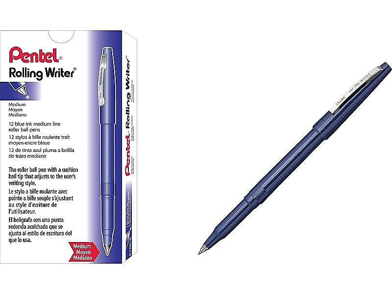 Pentel Rolling Writer Rollerball Pens, Medium Point, Blue Ink, Dozen