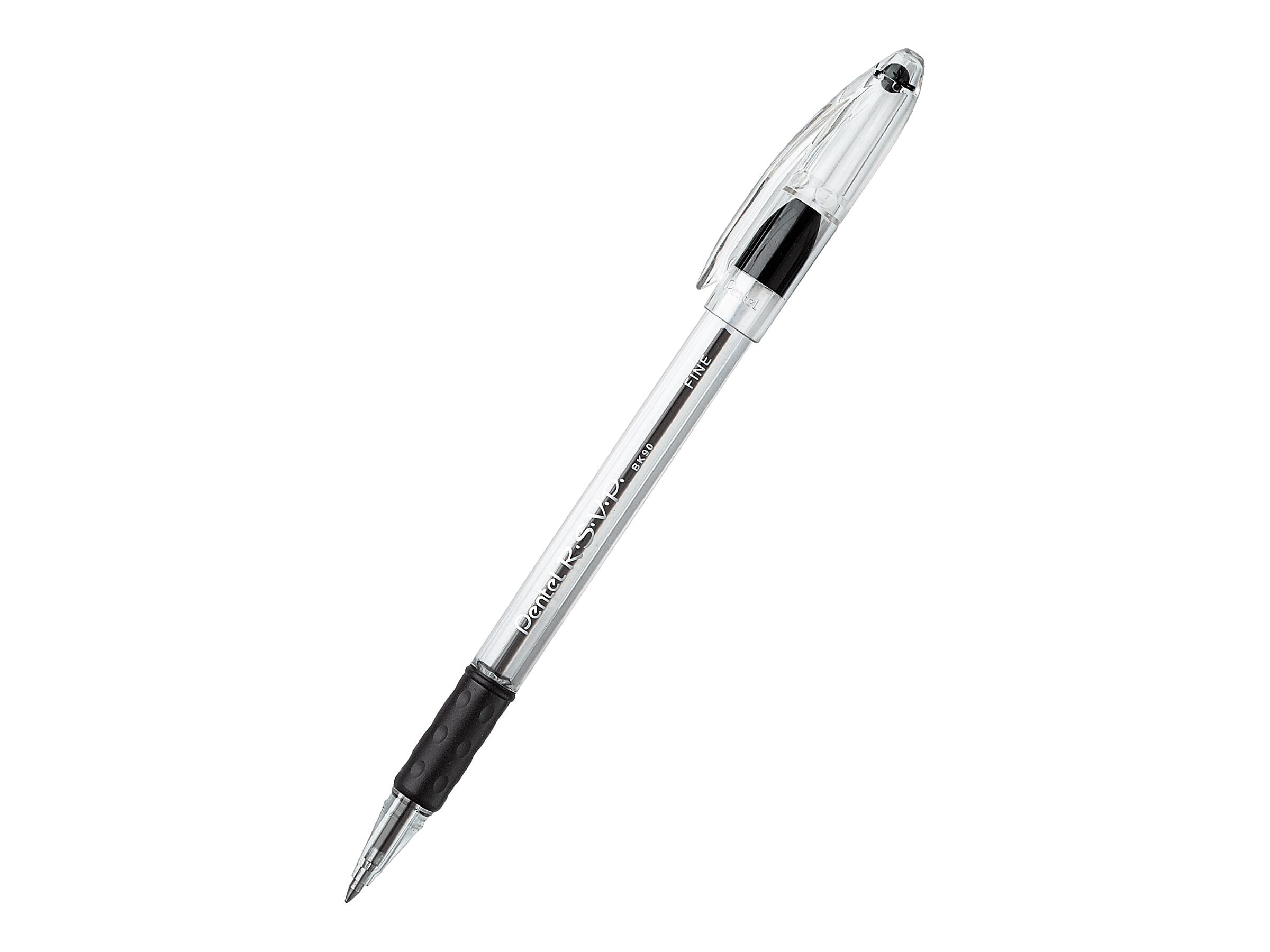 Pentel R.S.V.P. Ballpoint Pens, Fine Point, Black Ink, 12/Pack