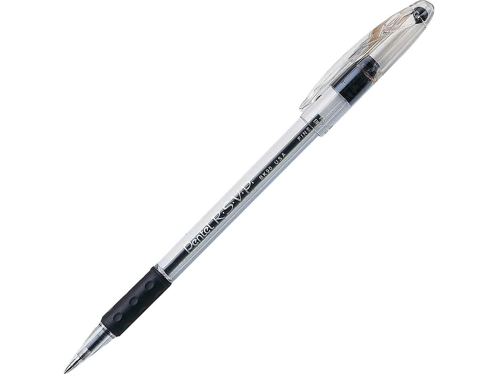 Pentel R.S.V.P. Ballpoint Pens, Fine Point, Black Ink, 12/Pack