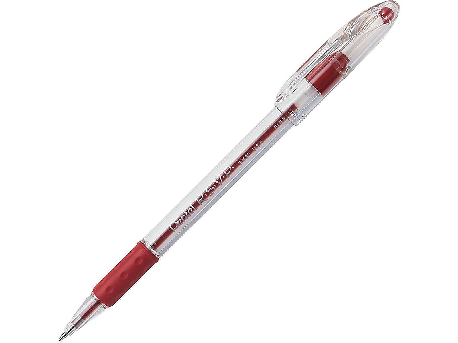 Pentel R.S.V.P. Ballpoint Pens, Fine Point, Red Ink, Dozen