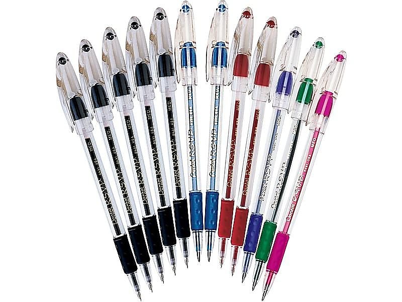 Pentel R.S.V.P. Ballpoint Pens, Medium Point, Assorted Color Ink, Dozen
