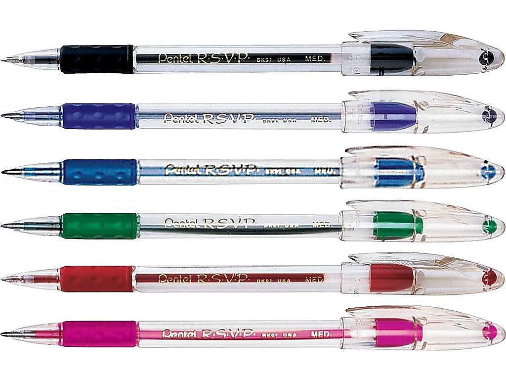 Pentel R.S.V.P. Ballpoint Pens, Medium Point, Assorted Color Ink, Dozen