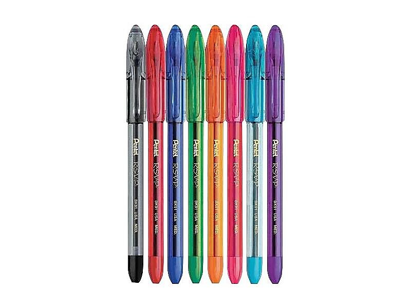 Pentel R.S.V.P. Ballpoint Pens, Medium Point, Assorted Ink, 8/Pack