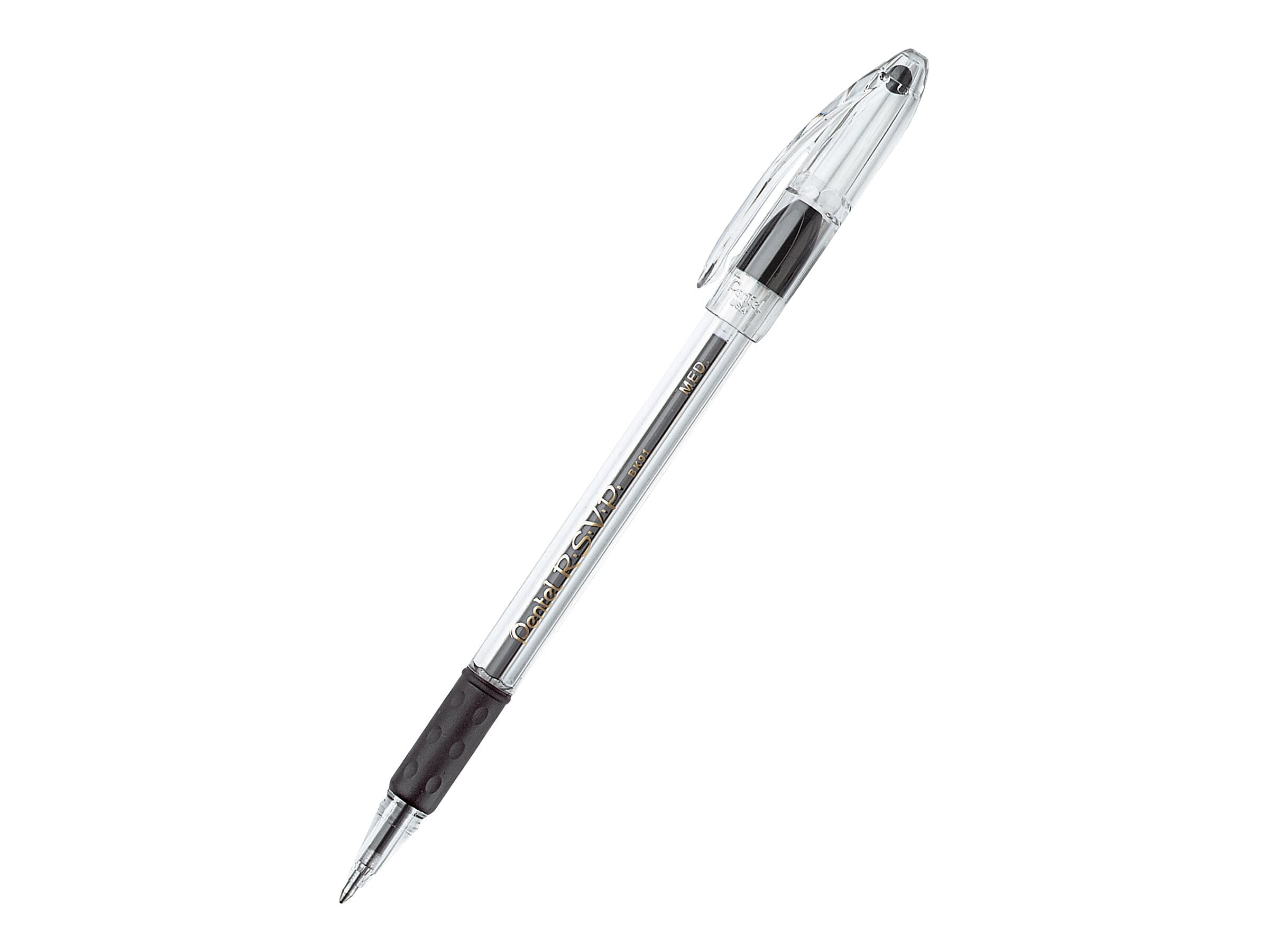 Pentel R.S.V.P. Ballpoint Pens, Medium Point, Black Ink, 12/Pack