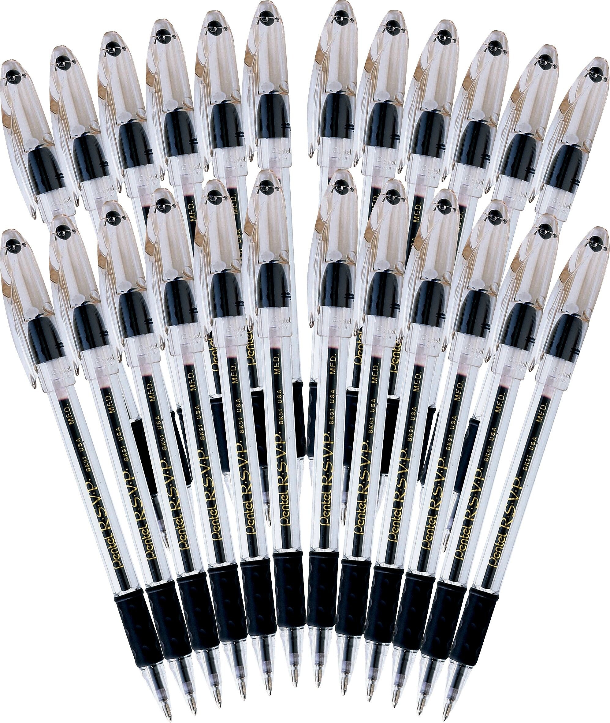 Pentel R.S.V.P. Ballpoint Pens, Medium Point, Black Ink, 24/Pack