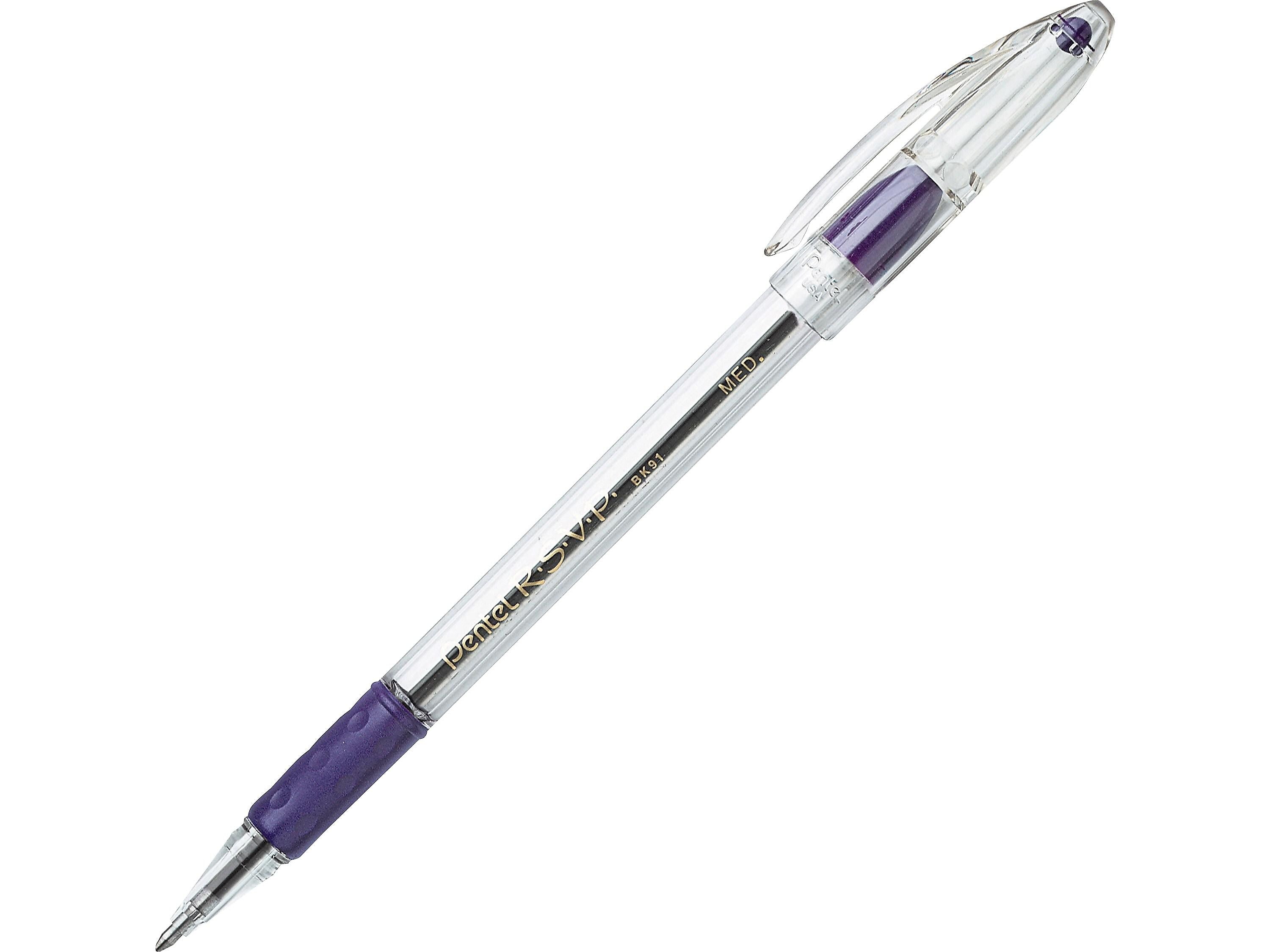 Pentel R.S.V.P. Ballpoint Pens, Medium Point, Purple Ink, 12/Pack