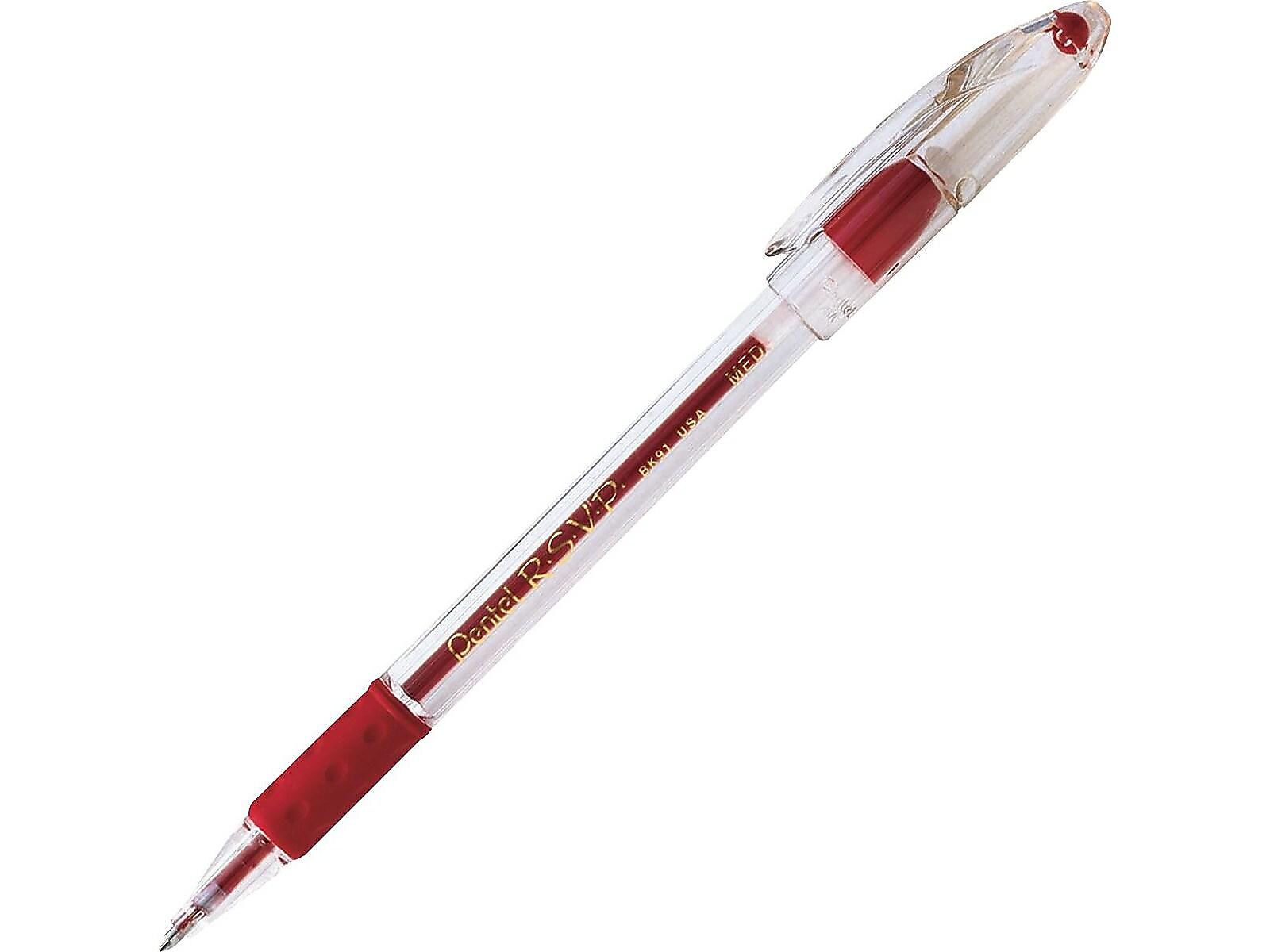 Pentel R.S.V.P. Ballpoint Pens, Medium Point, Red Ink, Dozen