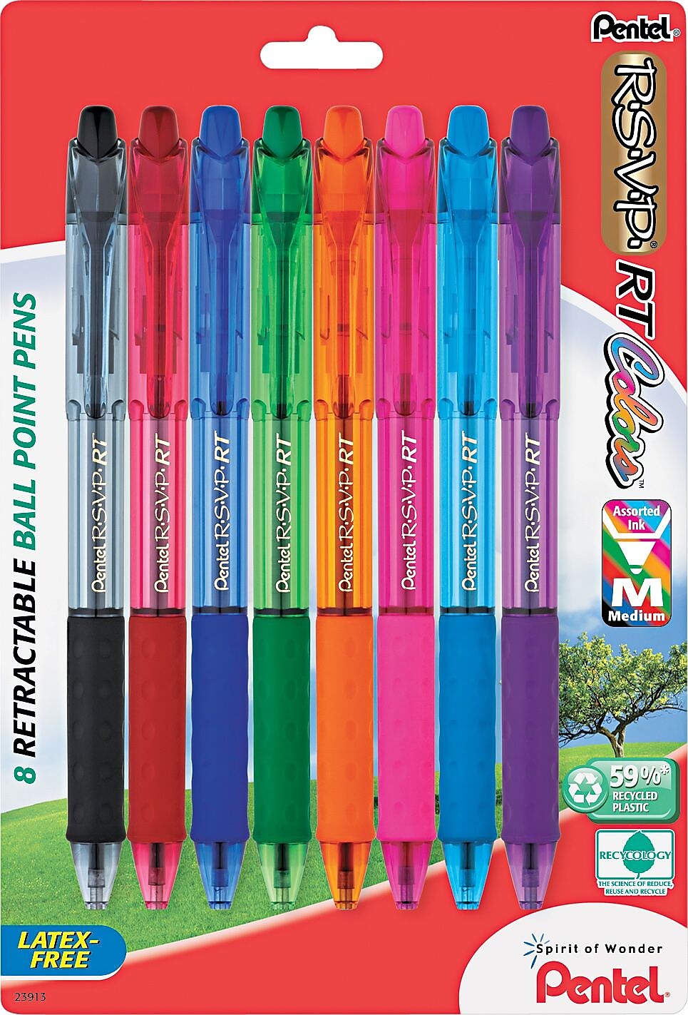 Pentel R.S.V.P.® RT Retractable Ballpoint Pen, Medium Point, Assorted Ink, 8/Pack