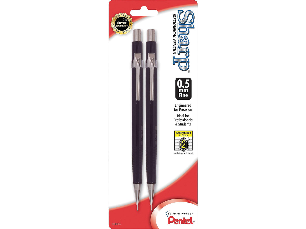 Pentel Sharp Mechanical Pencil, 0.5mm, #2 Medium Lead, 2/Pack