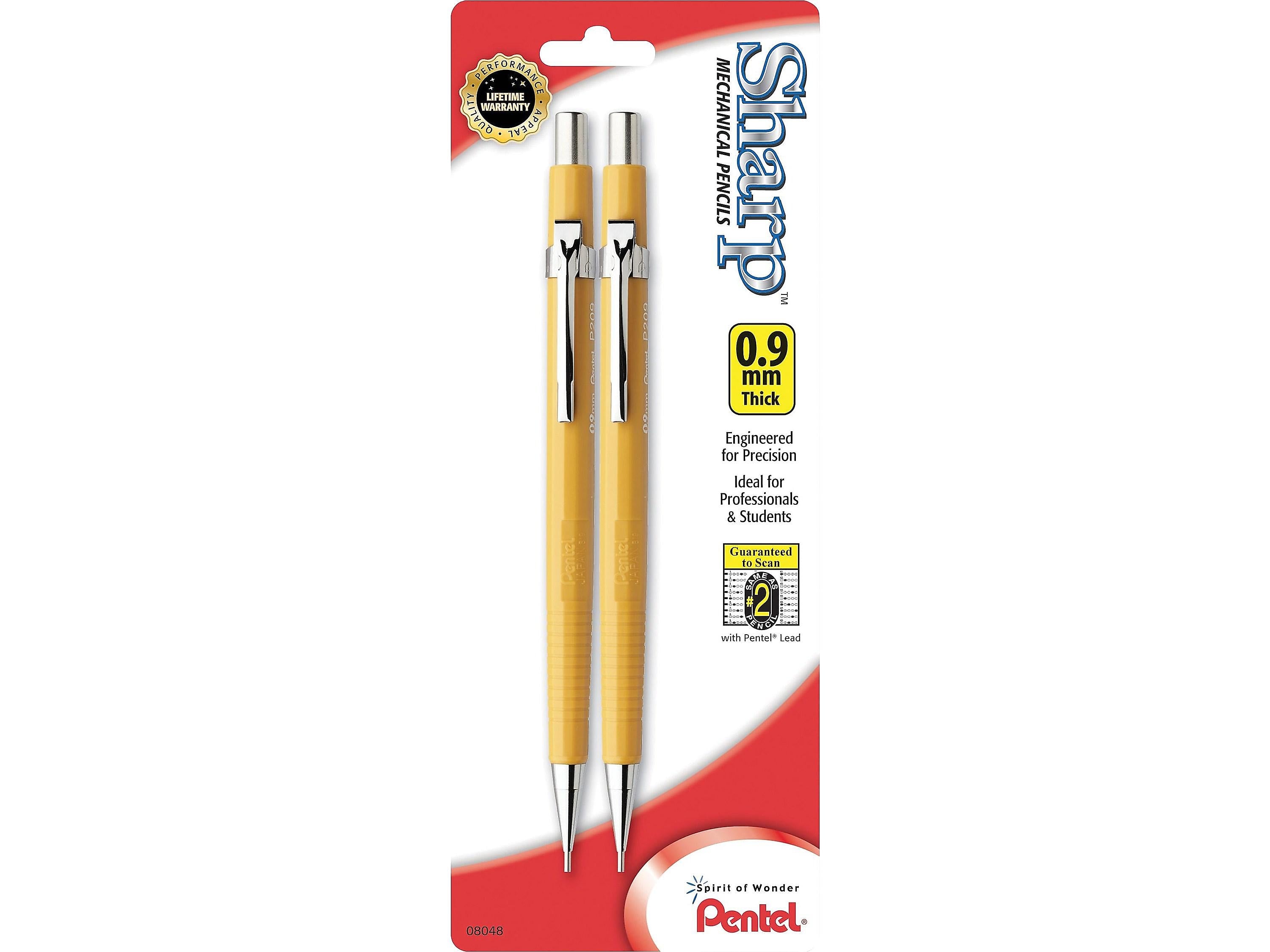 Pentel Sharp Mechanical Pencil, 0.9mm, #2 Medium Lead, 2/Pack