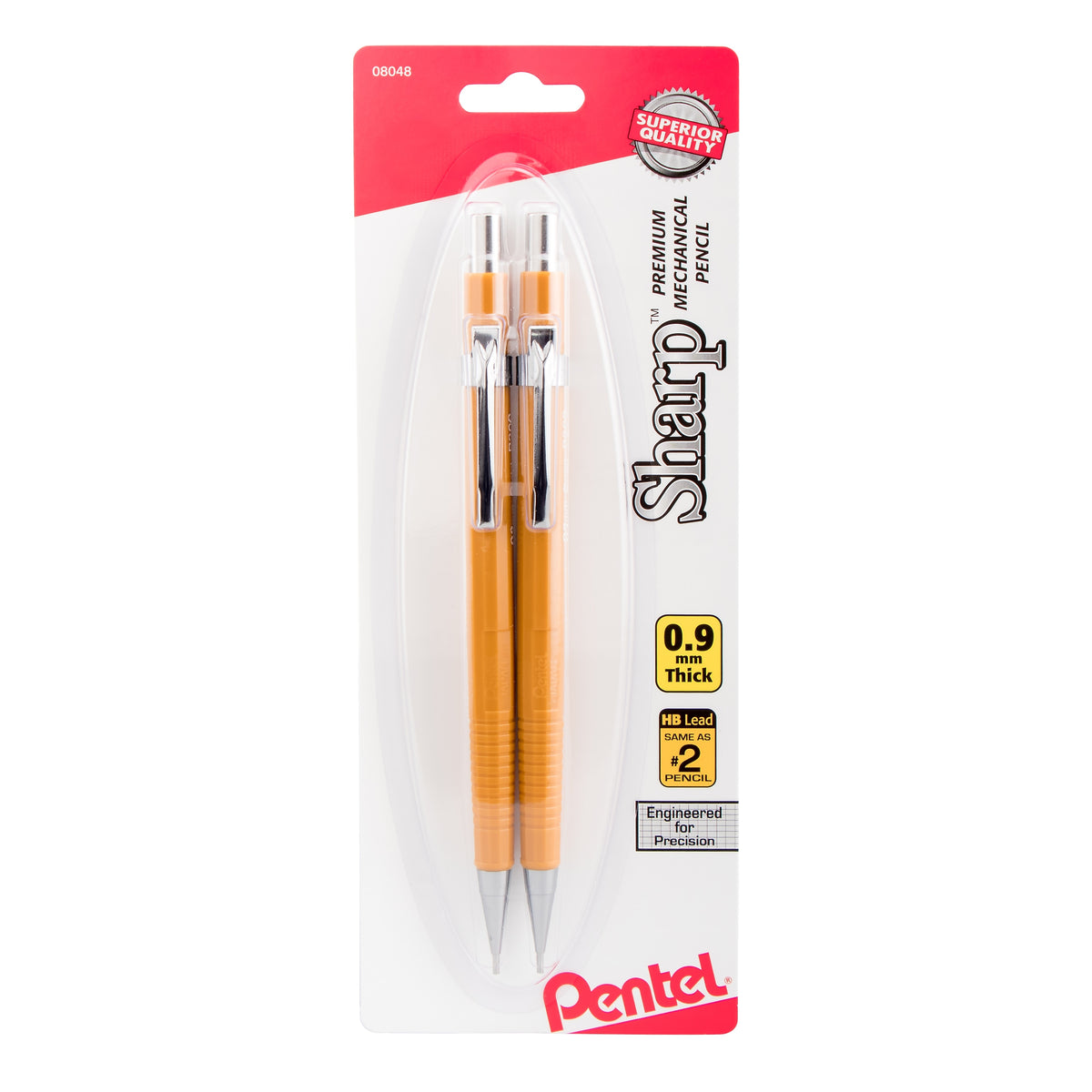 Pentel Sharp Mechanical Pencil, 0.9mm, #2 Medium Lead, 2/Pack